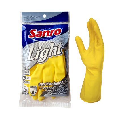 Luva Látex Forrada Light Amarela Grande Sanro sem amido 11310