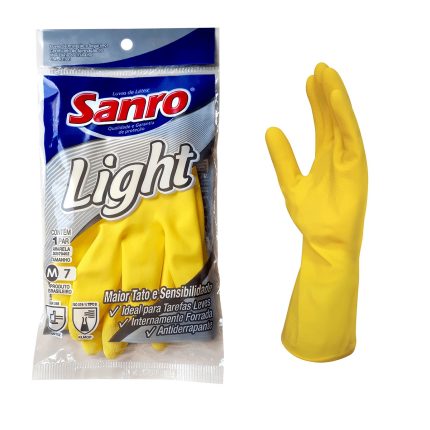 Luva Látex Forrada Light Amarela Média Sanro sem amido 11311