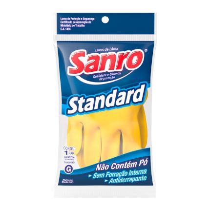 Luva Látex Sanro Standard Multiuso Amarela sem amido média 09266