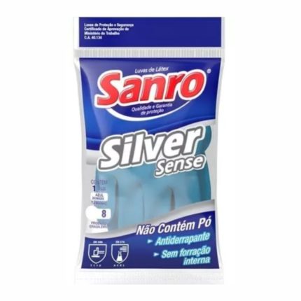 Luva Látex Sanro Silver Sence sem forro sem amido azul média 10382