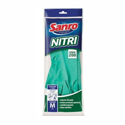 Luva Nitrílica Sanro Nitri com Forro Verde série 200 média 11341